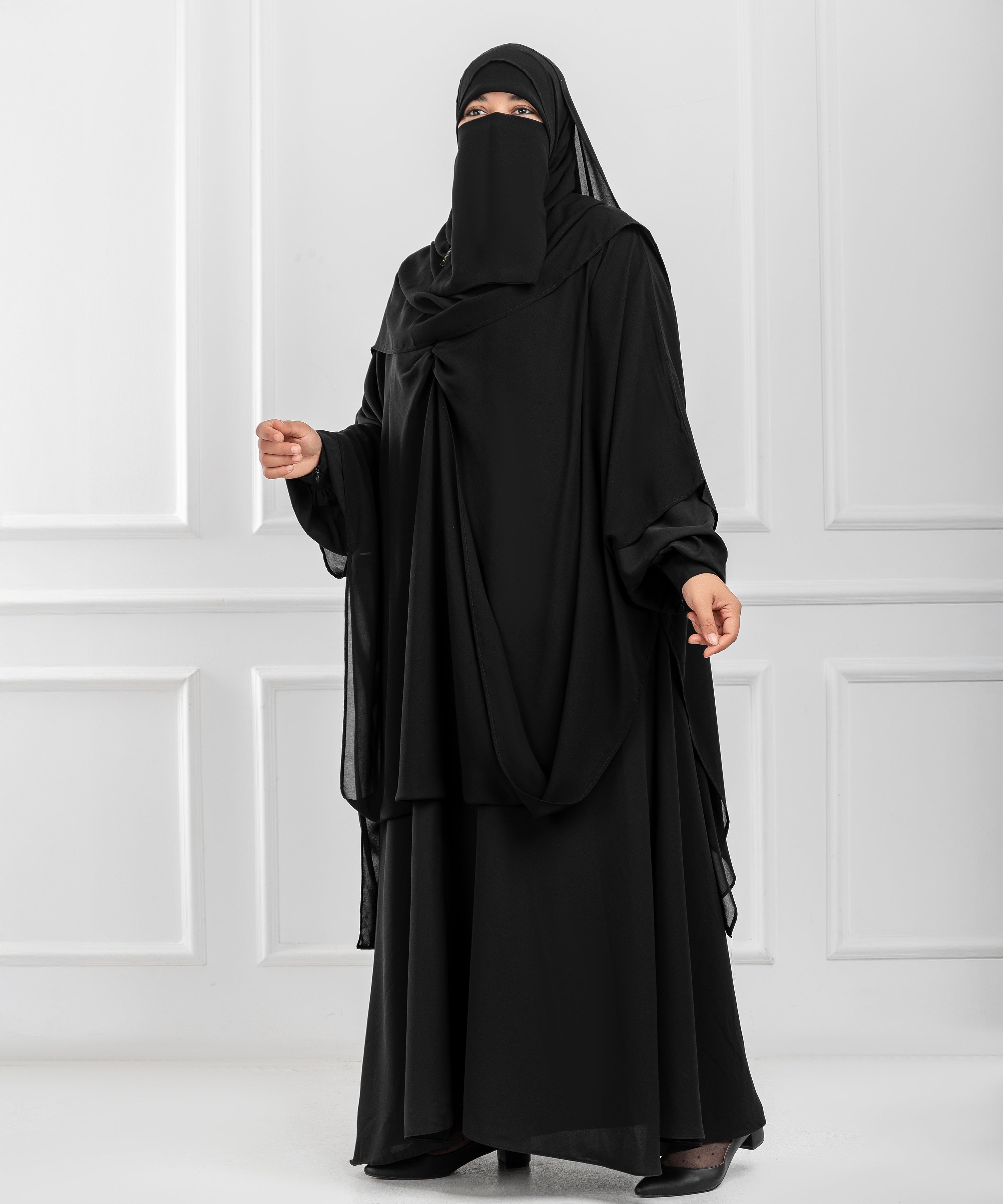 Cross-Front Chiffon Shoulder Cape with Delicate Chest Ruching