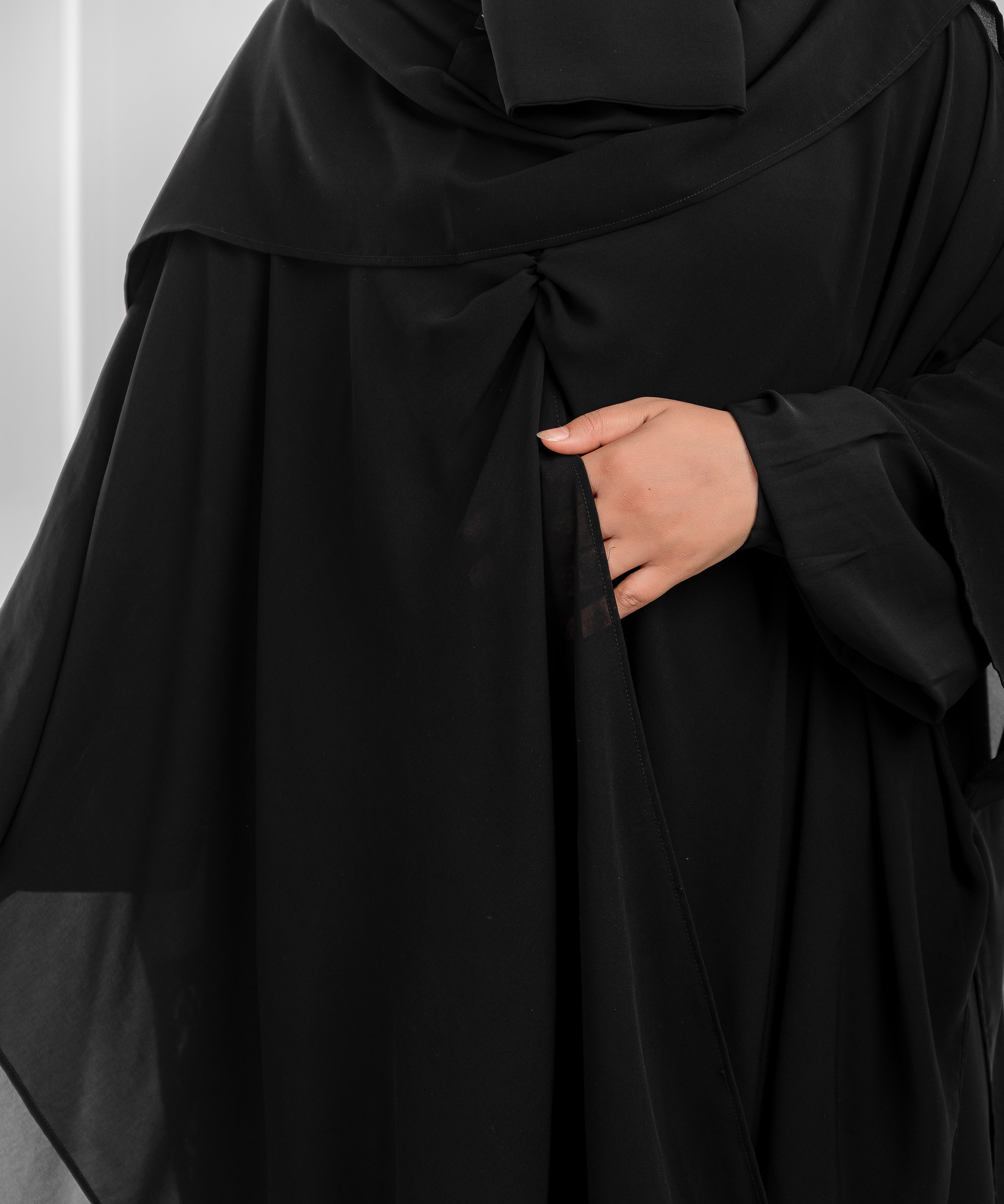 Cross-Front Chiffon Shoulder Cape with Delicate Chest Ruching