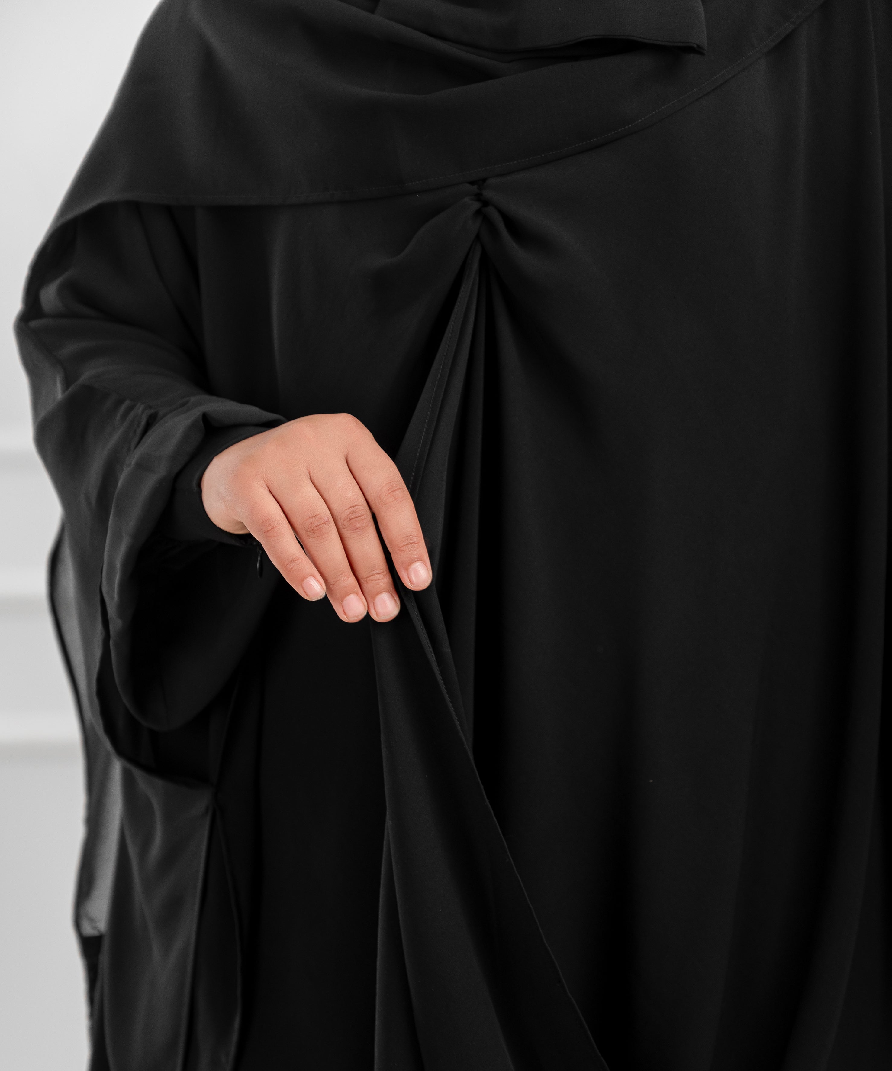 Cross-Front Chiffon Shoulder Cape with Delicate Chest Ruching