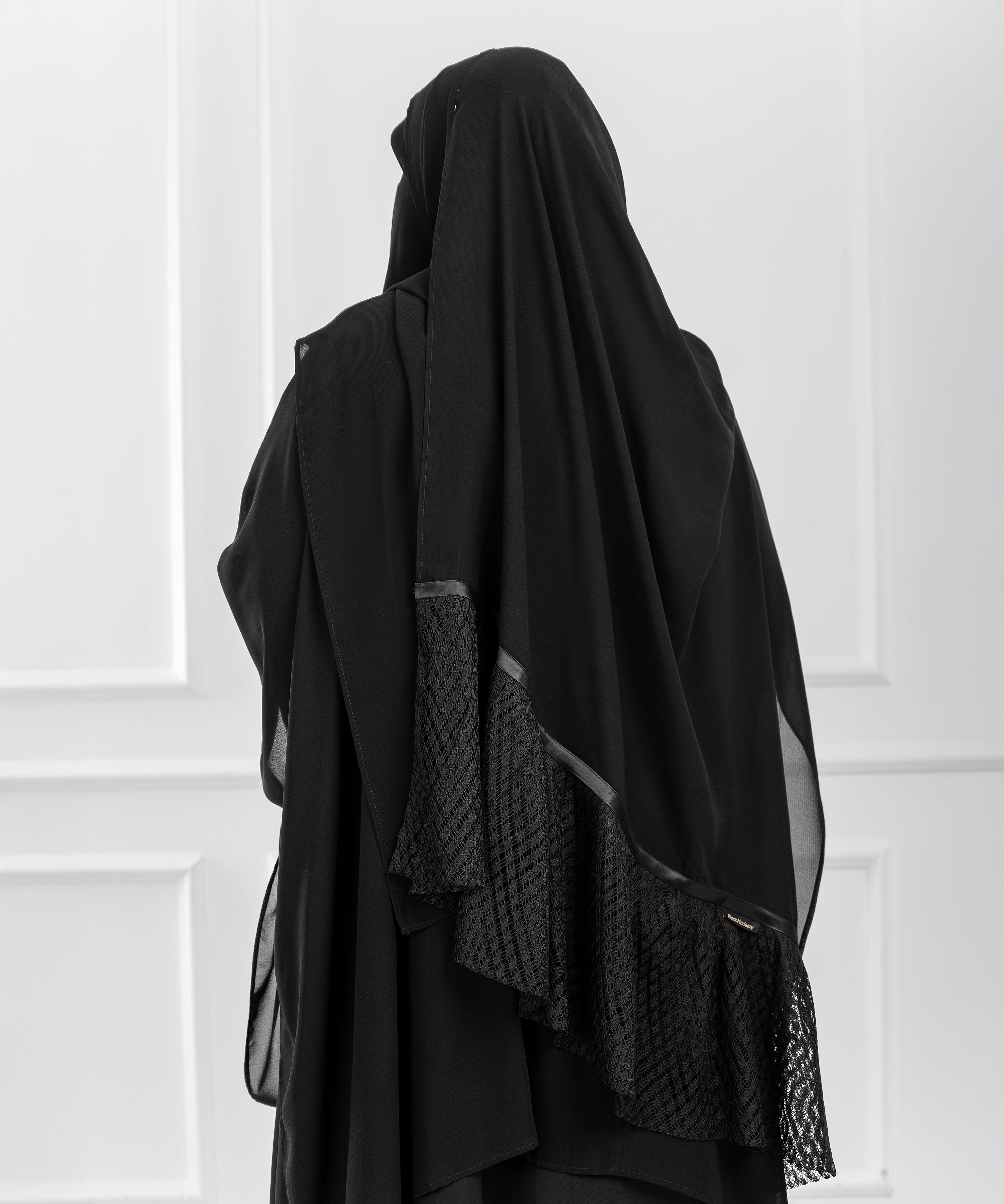 Rectangular Hijab with Soft Ruffle and Satin Ribbon Edge