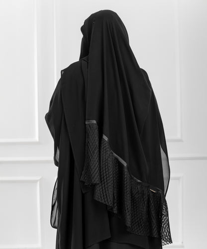 Rectangular Hijab with Soft Ruffle and Satin Ribbon Edge