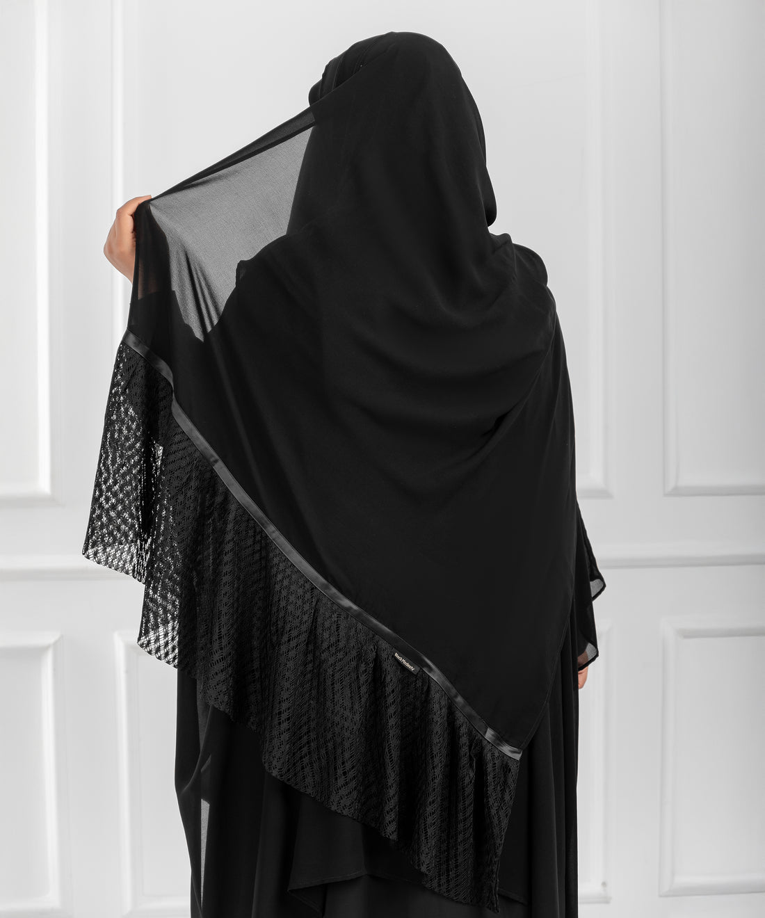 Rectangular Hijab with Soft Ruffle and Satin Ribbon Edge