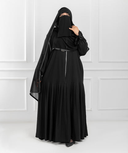 Lightweight Crepe Abaya with Front Zipper and Handcrafted Pleated