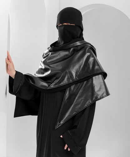 Double-Face Triangle Shawl – Leather &amp; Black Fabric