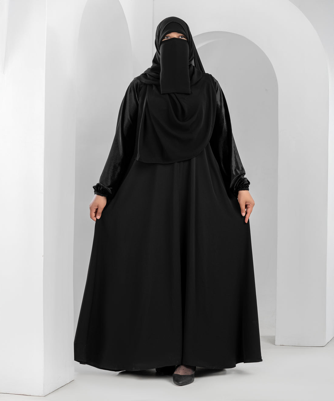 Black Abaya with Velvet Sleeves