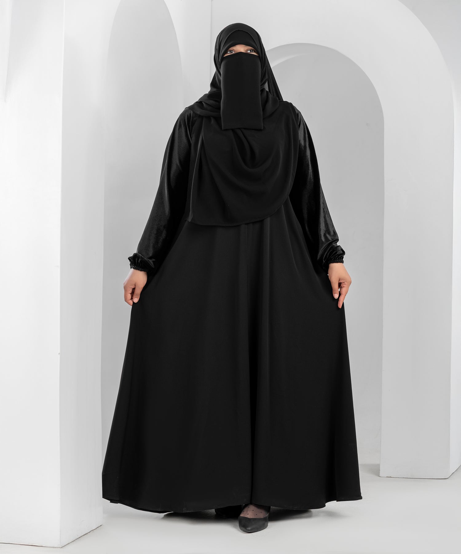 Black Abaya with Velvet Sleeves