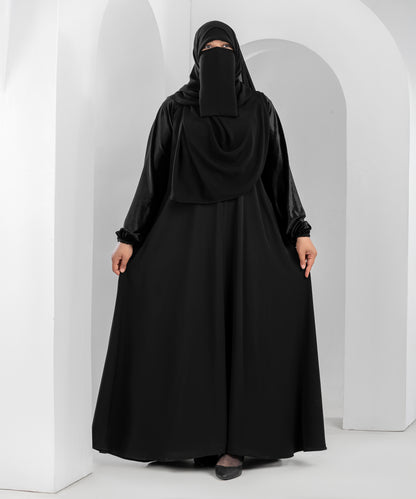 Black Abaya with Velvet Sleeves