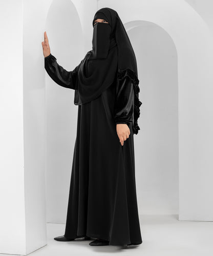 Black Abaya with Velvet Sleeves
