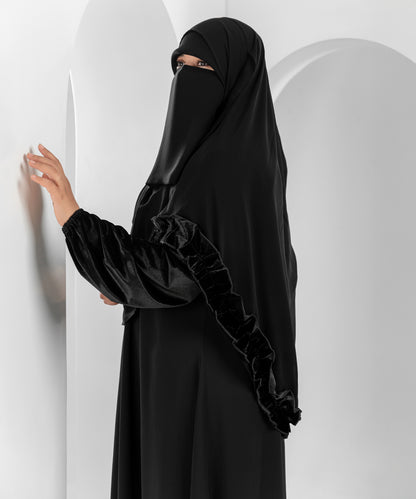 Black Abaya with Velvet Sleeves