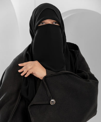 Black Wool Shawl-Jacke