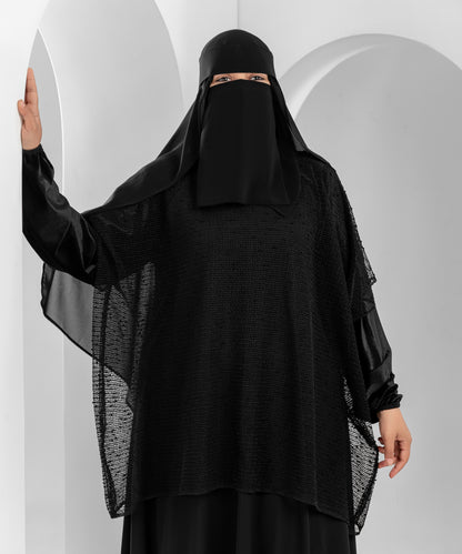 Shoulder Cape with Mesh Fabric and Velvet Dots