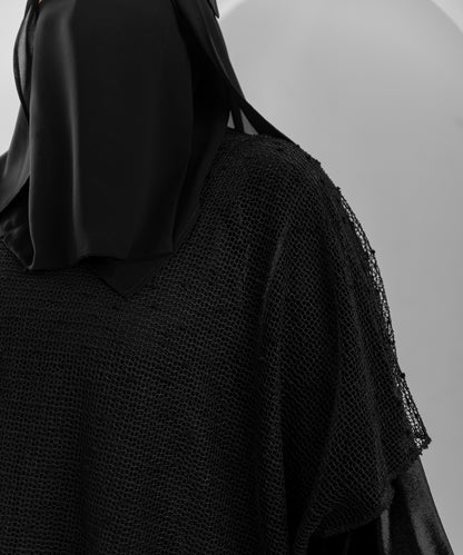 Shoulder Cape with Mesh Fabric and Velvet Dots