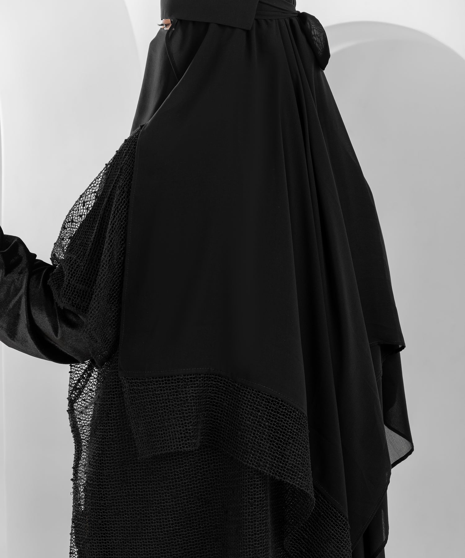 Rectangular Hijab with Mesh Velvet-Dotted Edge