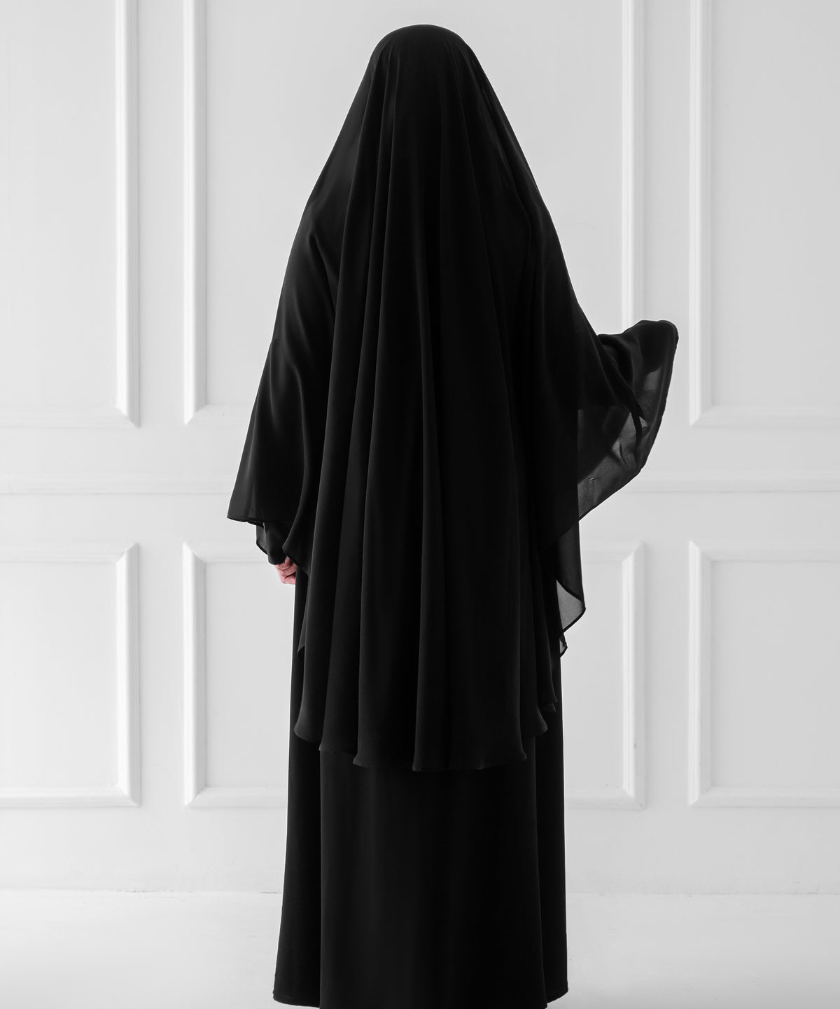 Hcf Capes Chiffon Head Cape with Crossover Front Design – Black Modesty