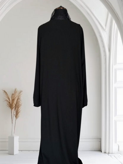 Crepe Abaya with Attached Chiffon Vest