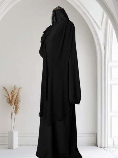 Crepe Abaya with Attached Chiffon Vest