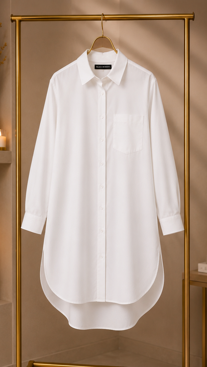 🖤 Long Oversized White Shirt with Gathered Back