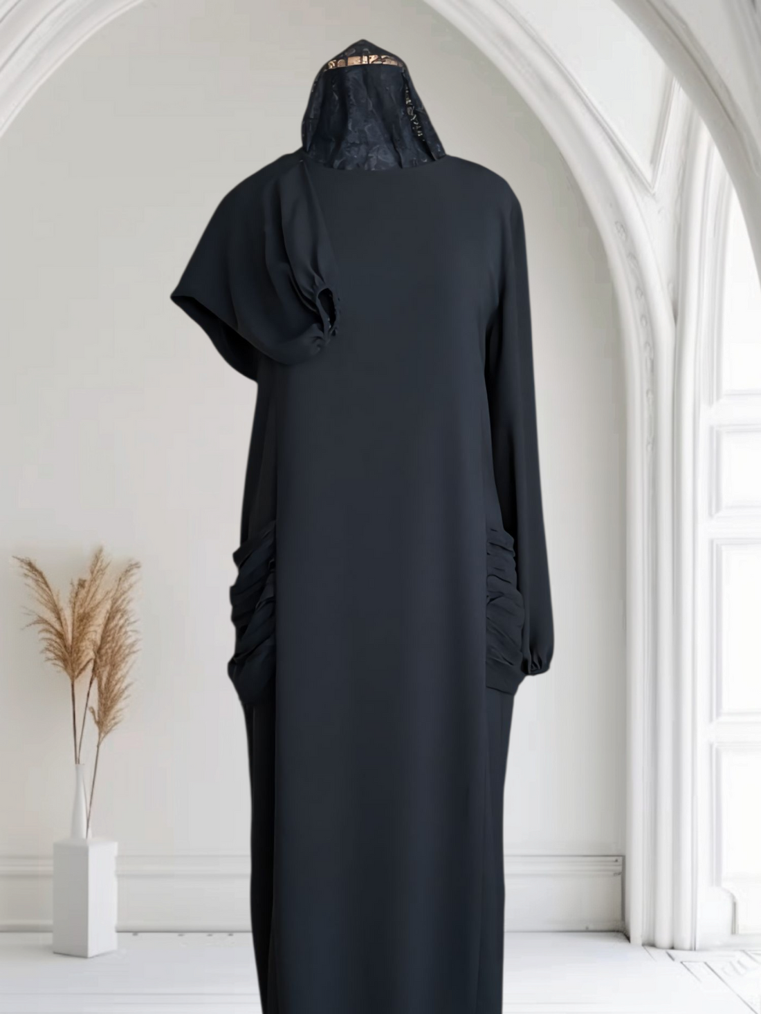 Silk Abaya with Draped Pockets