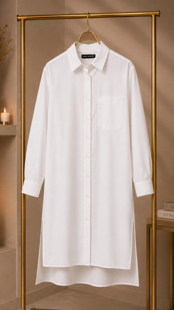 🖤 Premium Long Straight White Shirt