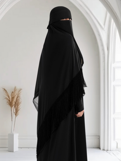 Rectangular Chiffon Scarf with Velvet Suede Tassels