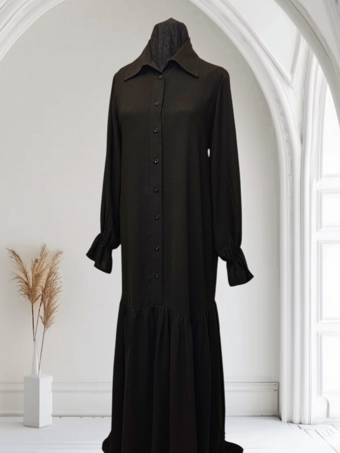 Charcoal Elegance  Linen Abaya