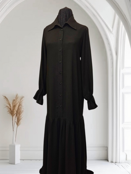 Charcoal Elegance  Linen Abaya