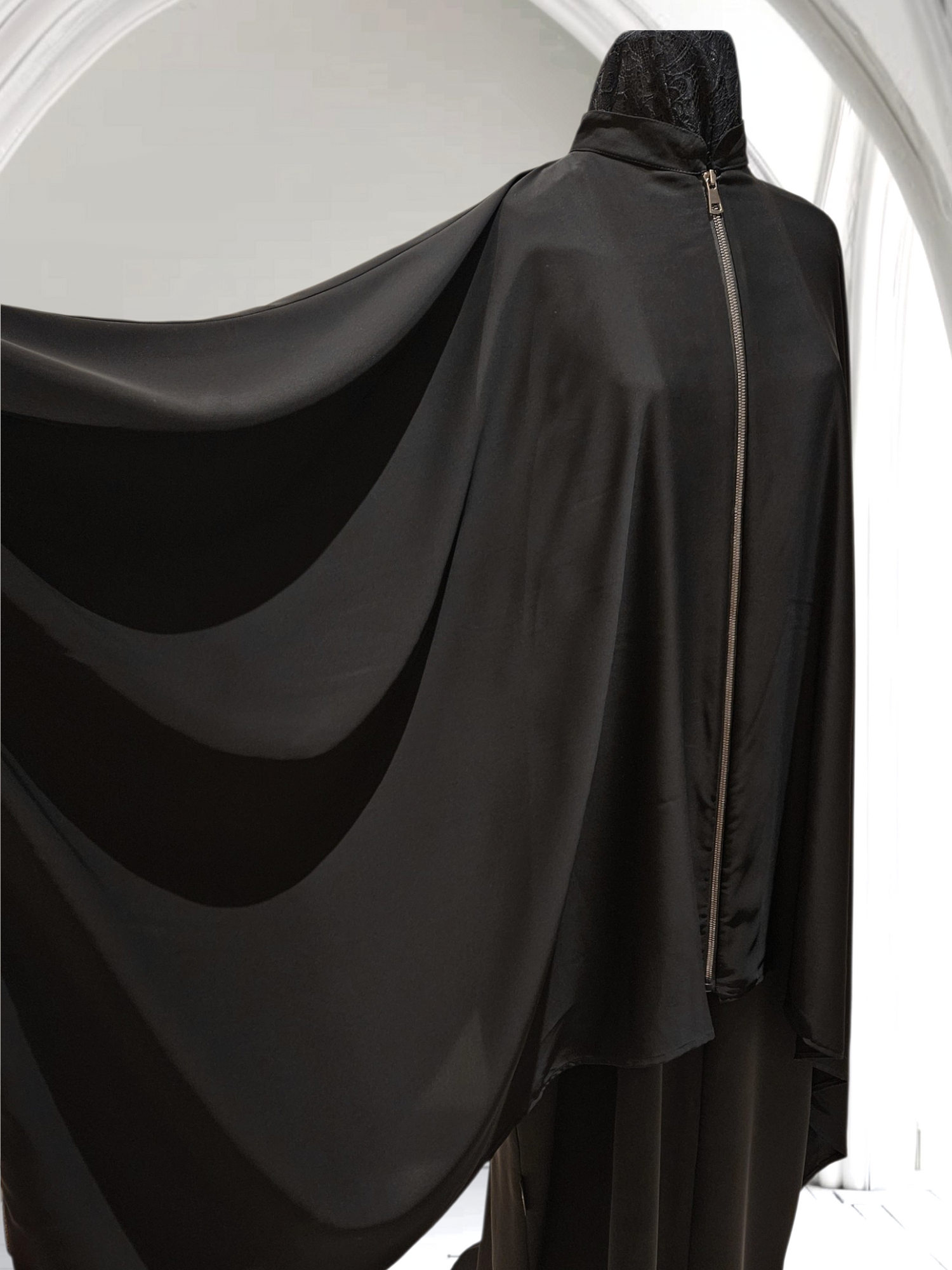 Oversized Silk Cape Shirt with Front Zipper