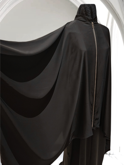 Oversized Silk Cape Shirt with Front Zipper