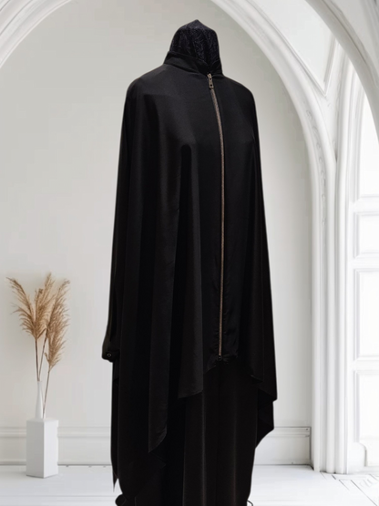 Oversized Silk Cape Shirt with Front Zipper