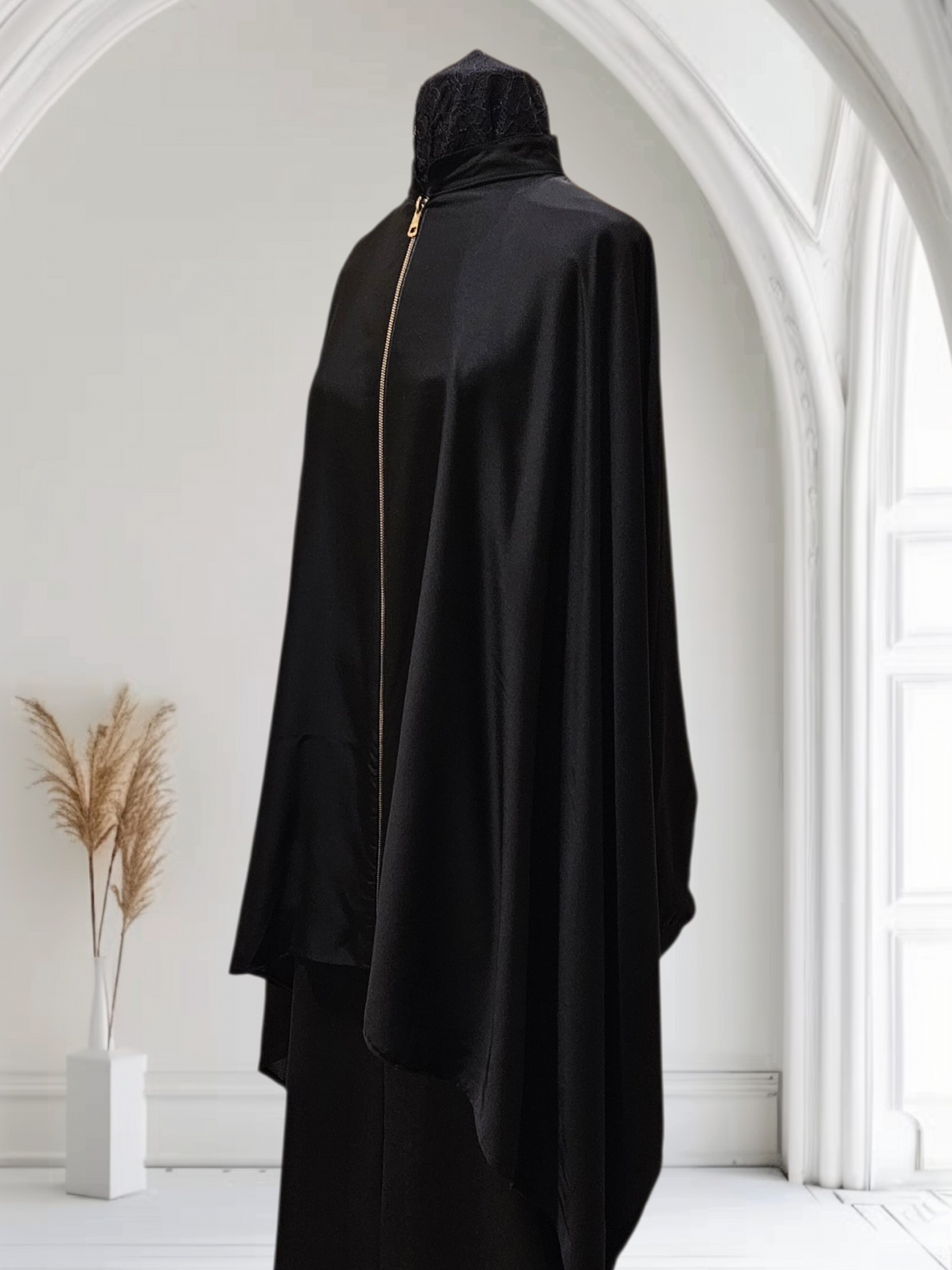 Oversized Silk Cape Shirt with Front Zipper