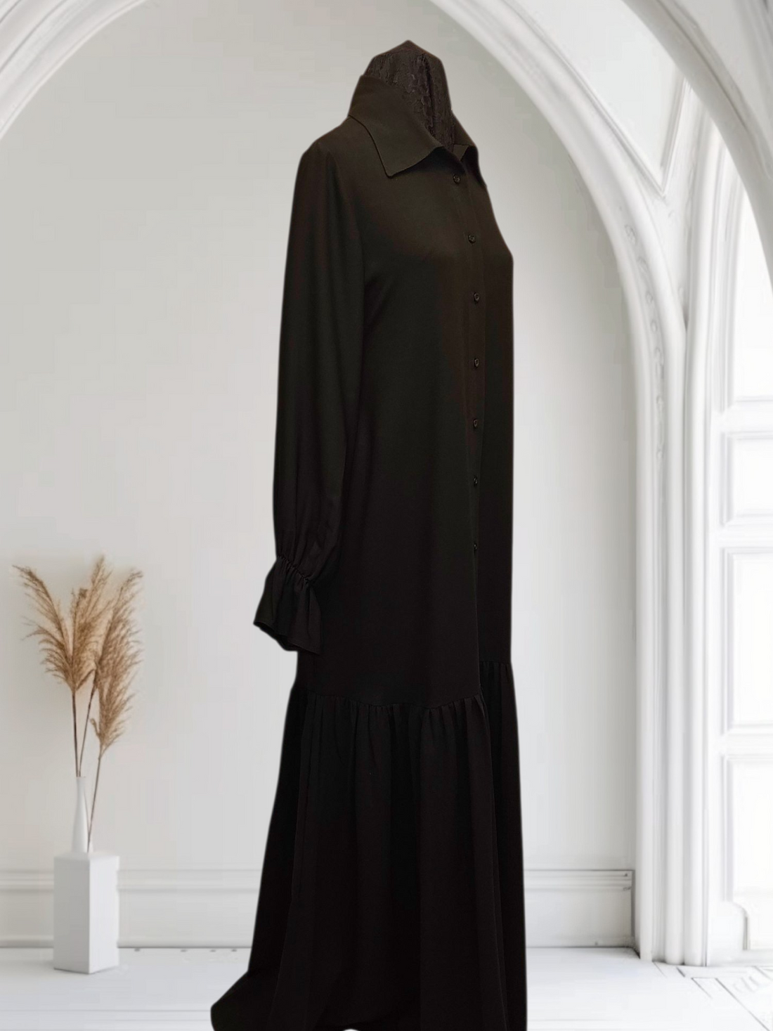 Charcoal Elegance  Linen Abaya
