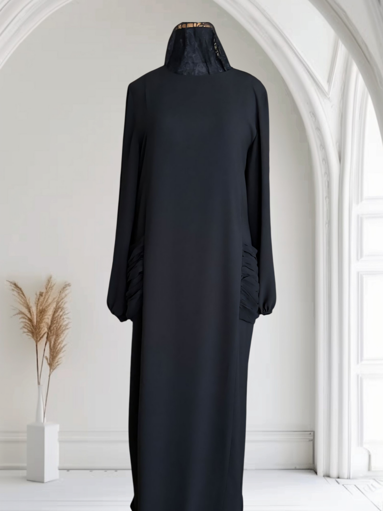 Silk Abaya with Draped Pockets