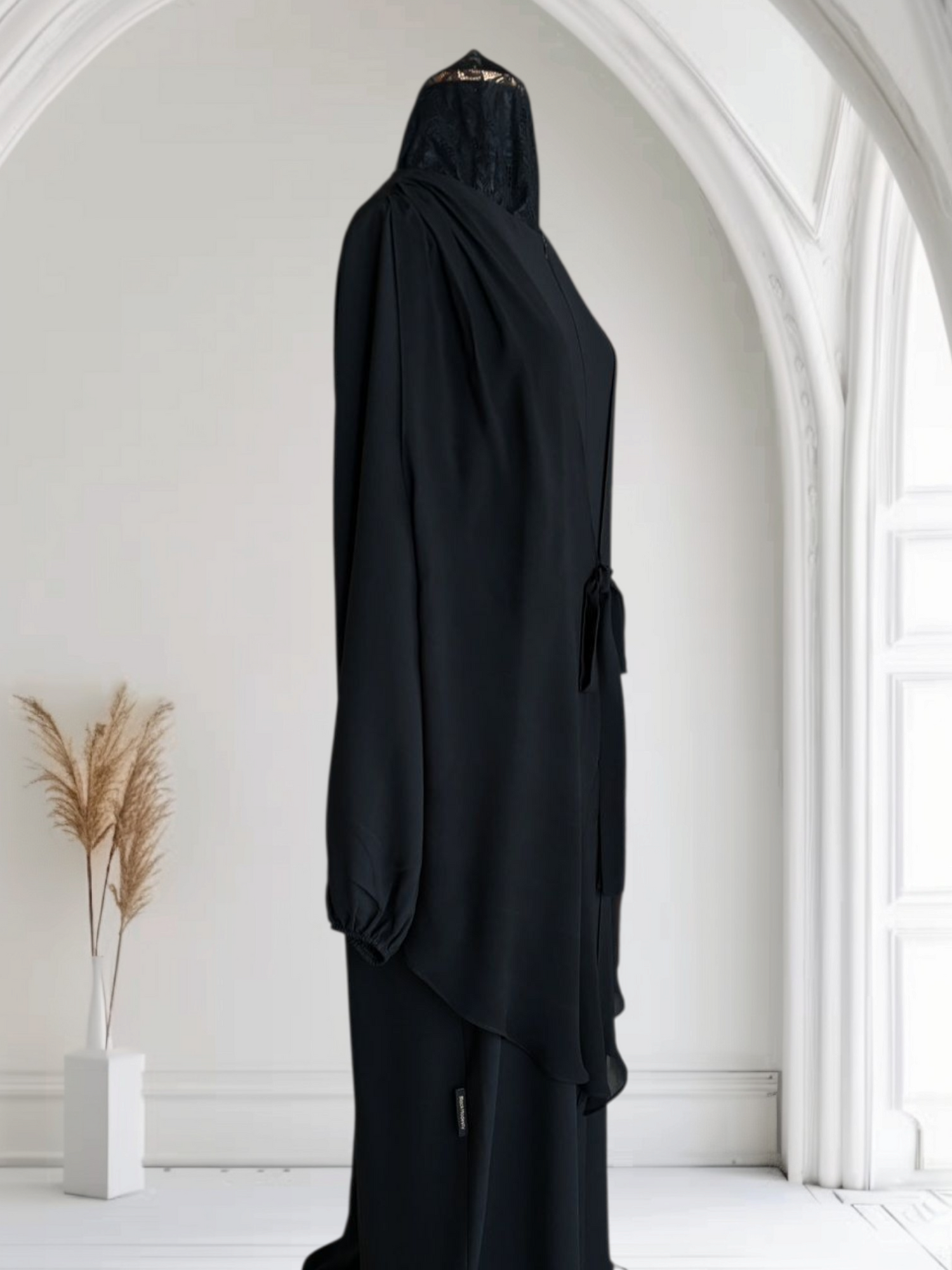 Crepe Abaya with Attached Chiffon Vest