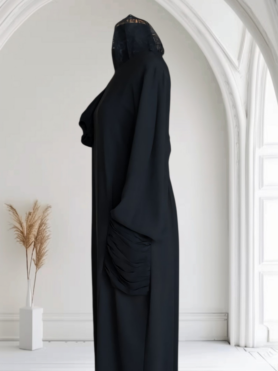 Silk Abaya with Draped Pockets